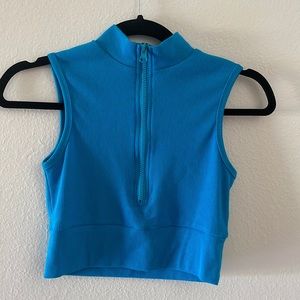Blue Shein quarter zip crop top